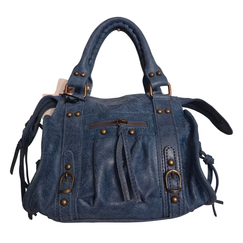 Gave Lux Satchel Bag Mini Blue New Leather Made in Italy Crossbody